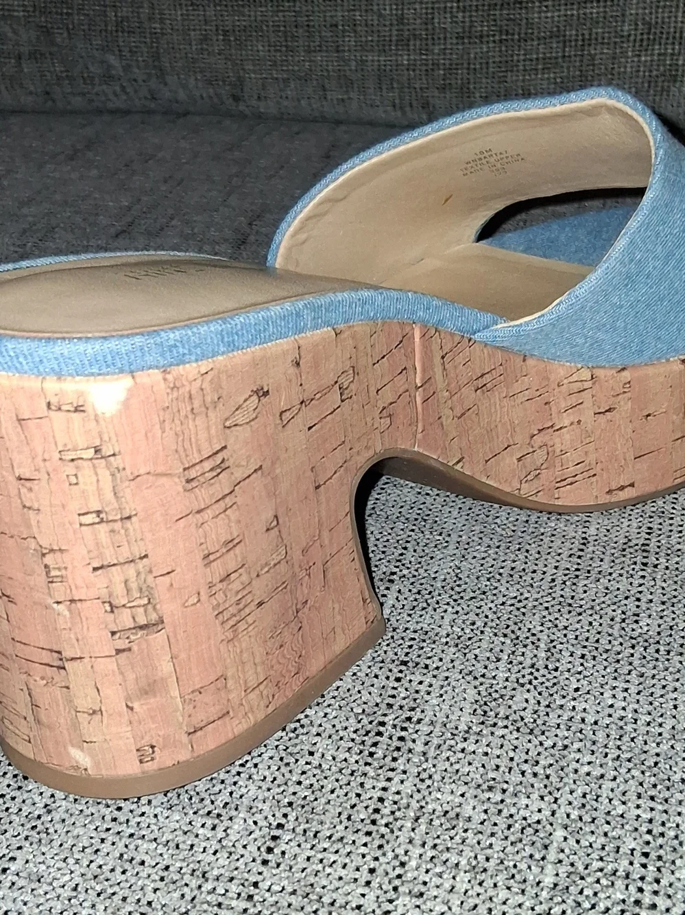 Nine West Light Denim Cork Platform Slide Sandals - Women